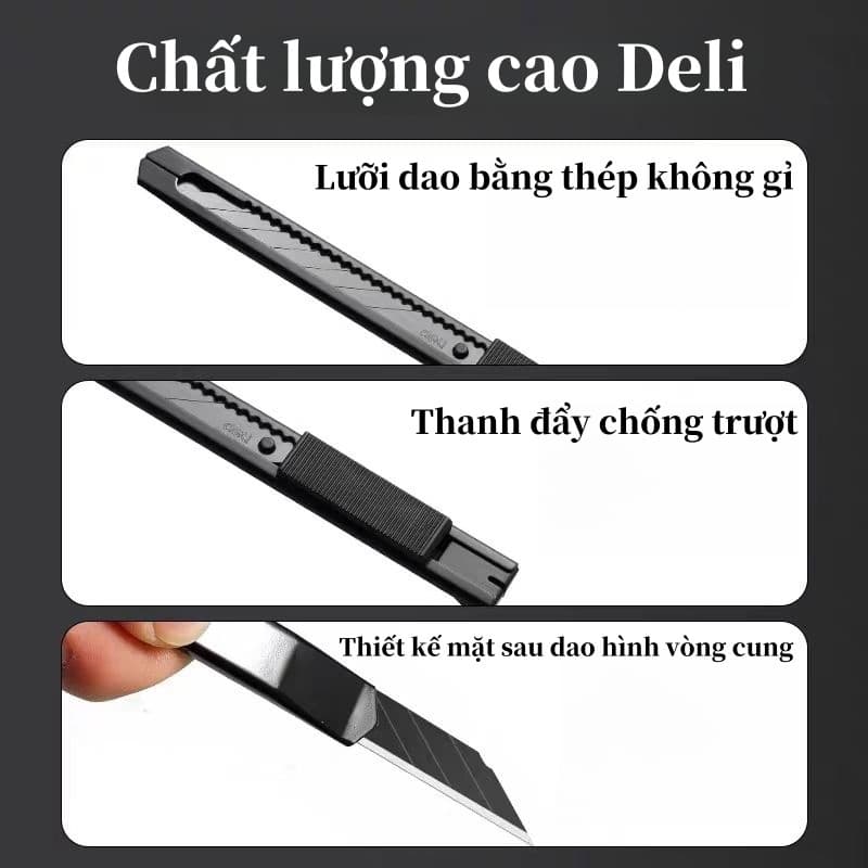 Deli คัตเตอร์ มีดคัตเตอร์ คัตเตอร์ 9mm น้ำหนักเบา พกพาสะดวก ใบมีดเฉียง 30° Cutter ด้ามแสตนเลส รูปที่ 4