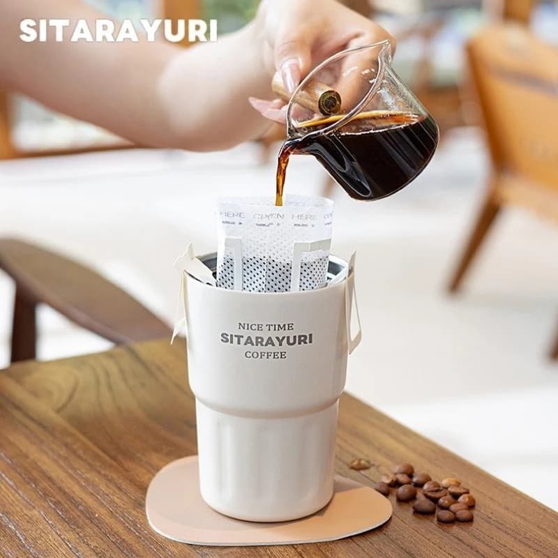 SITARAYURI แก้วเก็บอุณหภูมิ แก้วกาแฟมินิ แบบมีที่หิ้ว สแตนเลสเกรด SUS304 290Ml/360ml/600ml รูปที่ 7