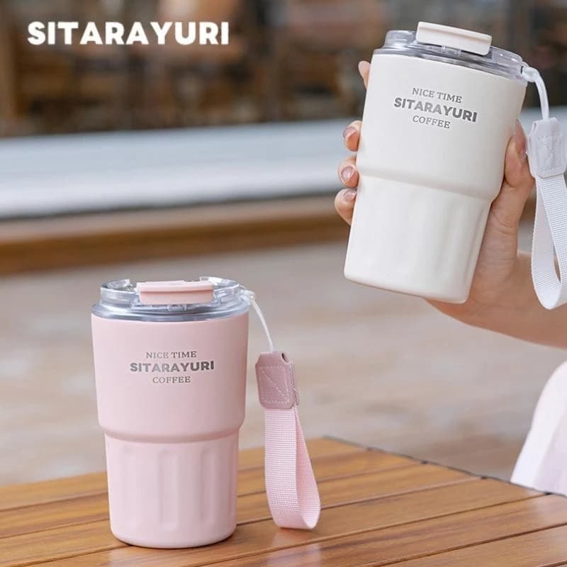 SITARAYURI แก้วเก็บอุณหภูมิ แก้วกาแฟมินิ แบบมีที่หิ้ว สแตนเลสเกรด SUS304 290Ml/360ml/600ml รูปที่ 3
