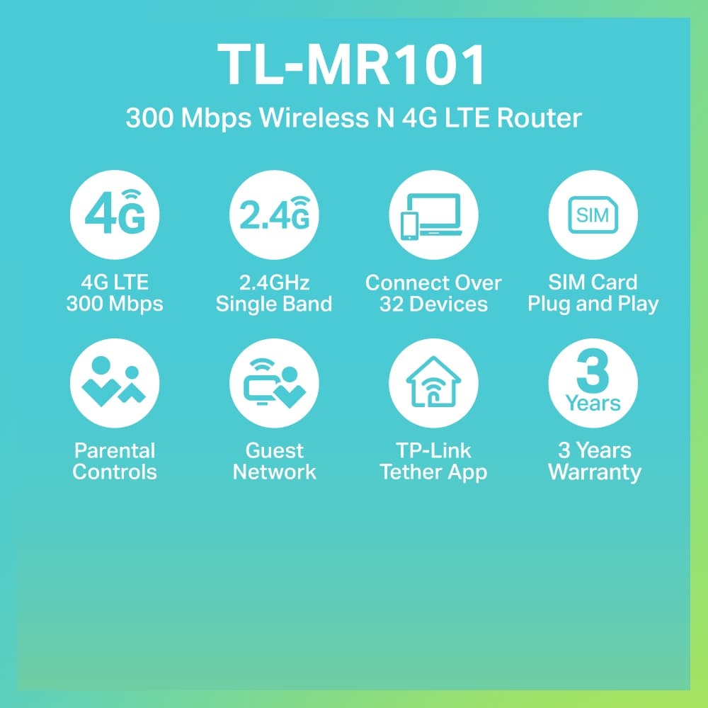 TP-Link TL-MR101 เราเตอร์ใส่ซิม 300 Mbps Wireless N 4G LTE Router รองรับ 4G ทุกเครือข่าย* ประกัน 3 ปี รูปที่ 2