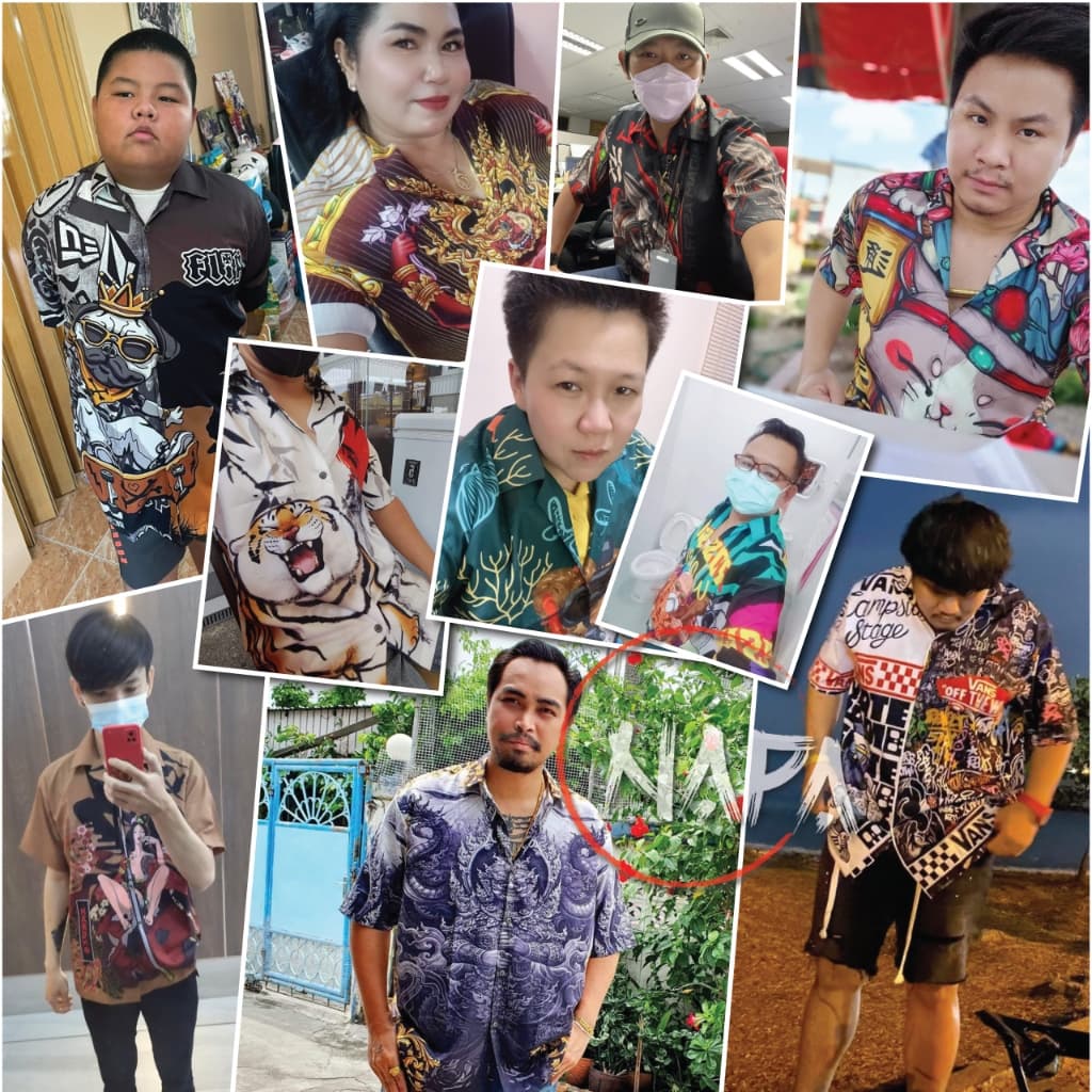 เสื้อฮาวาย แมวแว่นราเมน A1643 ผ้าไหมอิตาลีแท้ รูปที่ 6