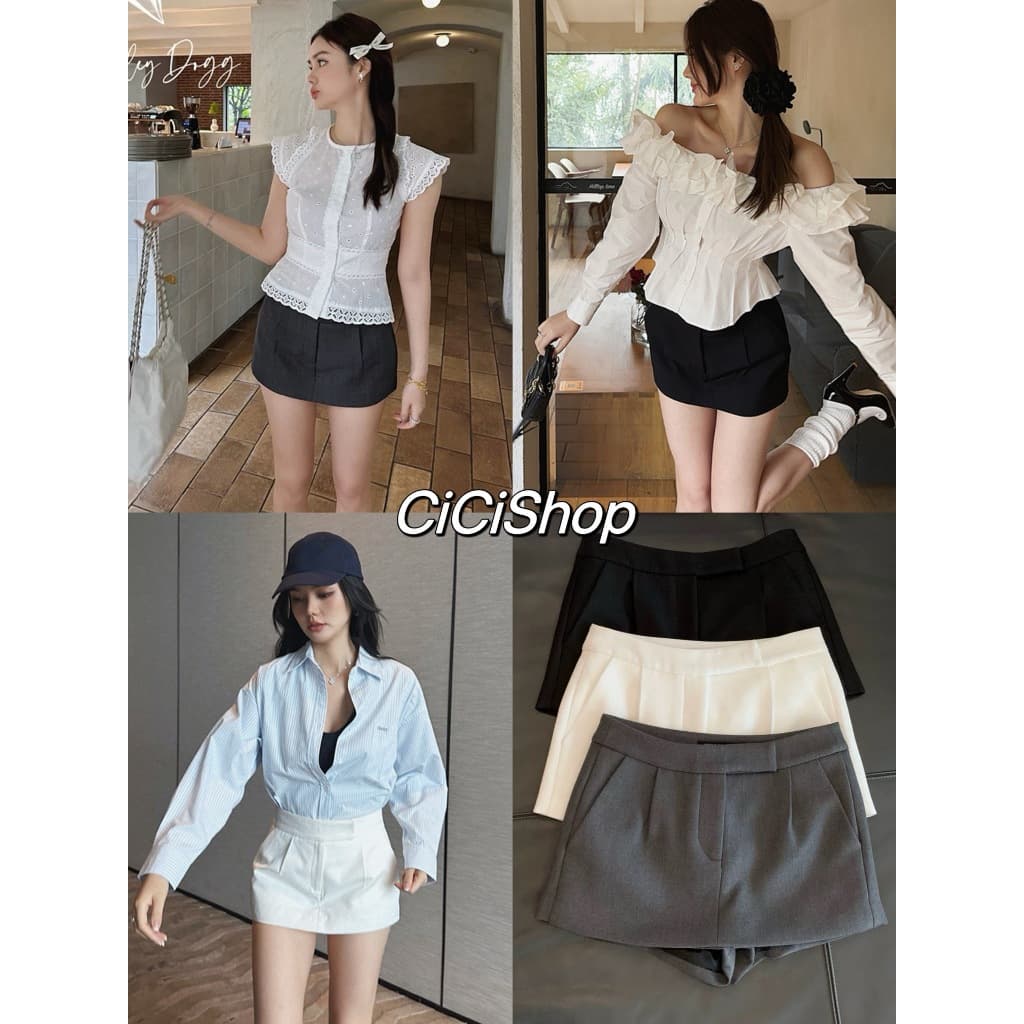 Cicishop กระโปรงกางเกงขาสั้นเอวต่ำ ผ้าดี เก็บเอวเก็บสัดส่วนดีมาก แมทช์ง่ายหลายสไตล์ รูปที่ 1