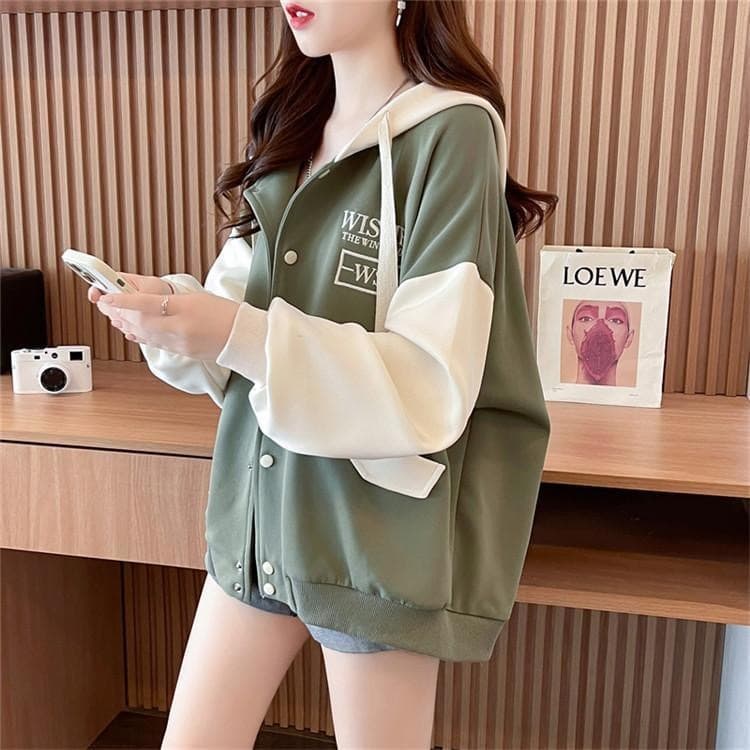 เสื้อแจ็คเก็ตเบสบอล เสื้อฮู้ดผู้หญิง ผ้าสำลี ผ้าหนานิ่ม รุ่น6020# รูปที่ 5