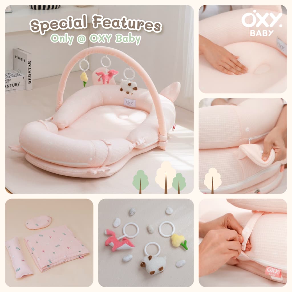 OXY Baby Joyful Nest Slope Plus+ ที่นอนรังนกหายใจผ่านได้ มาตรฐานยุโรปพร้อมโมบาย มุ้ง หมอนกันกรดไหลย้อน รูปที่ 8