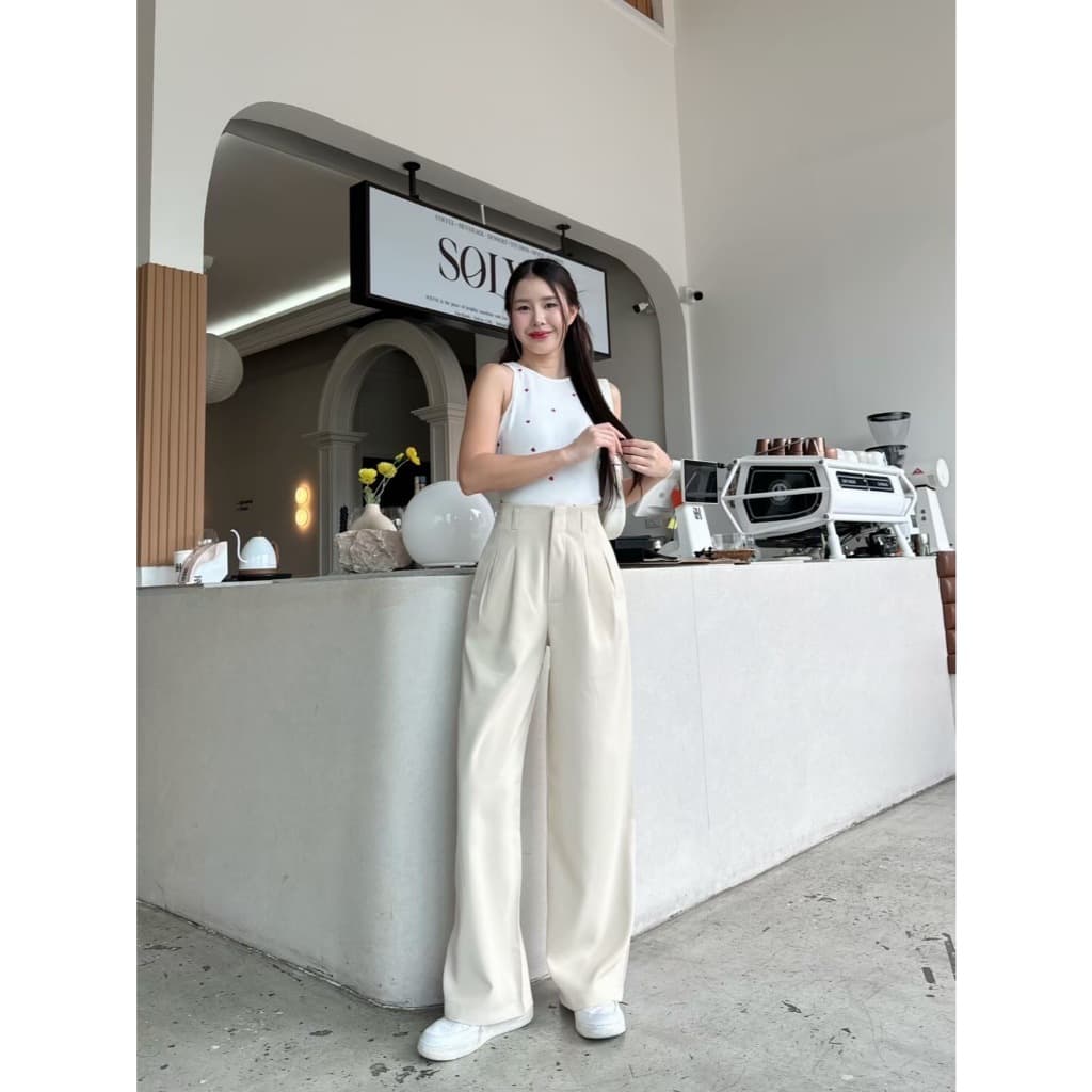 T34 Momo Pants ขอบในตัว ยาว42นิ้ว กางเกงทรงกระบอกกลาง กางเกงขายาว ผู้หญิง เอวสูง พรางหุ่น พรางสะโพก ใส่ทำงาน ผ้าพริ้ว รูปที่ 2