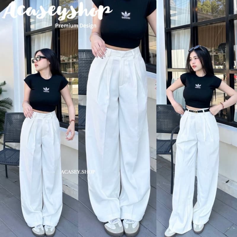 Acasey กางเกงขายาวผู้หญิง จีบทวิส ทรงกระบอกใหญ่ ผ้าลิลลี่ MALI LILY เนื้อผ้านิ่ม รูปที่ 5