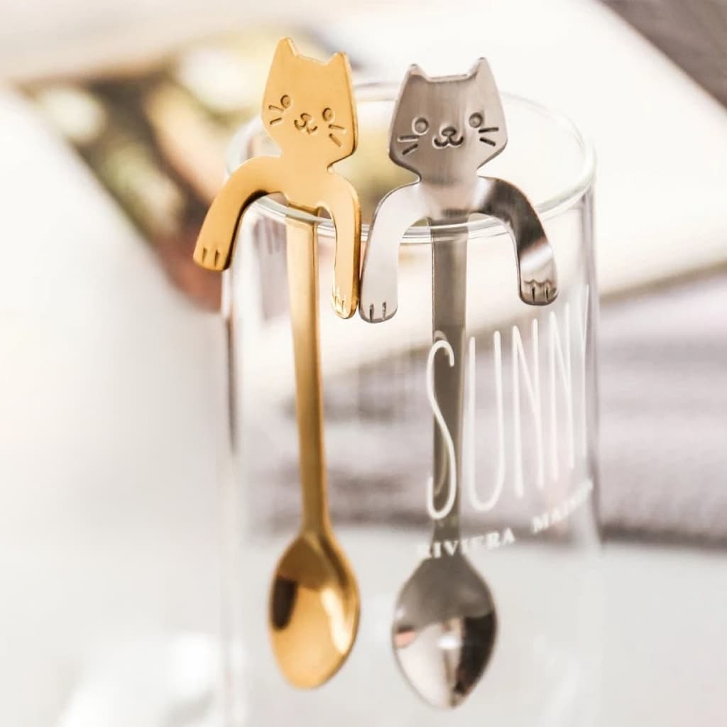 Alechaung ช้อนกาแฟ Coffee spoon แมวเกาะแก้ว สเตนเลส รูปแมวน่ารัก สำหรับแก้วกาแฟ วัสดุสเตนเลส รูปที่ 3