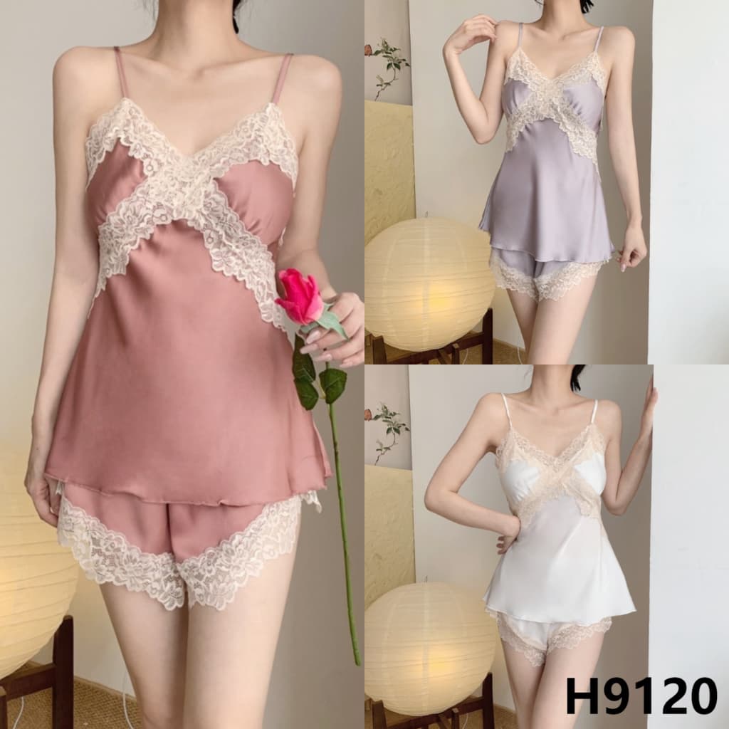 Sexy Girlซีรีส์ชุดนอนเซ็กซี่ลูกไม้ ชุดนอนสตรีเซท 2 ชิ้นหลากหลายสไตล์ ลูกไม้ วัสดุเรียบ. รูปที่ 7