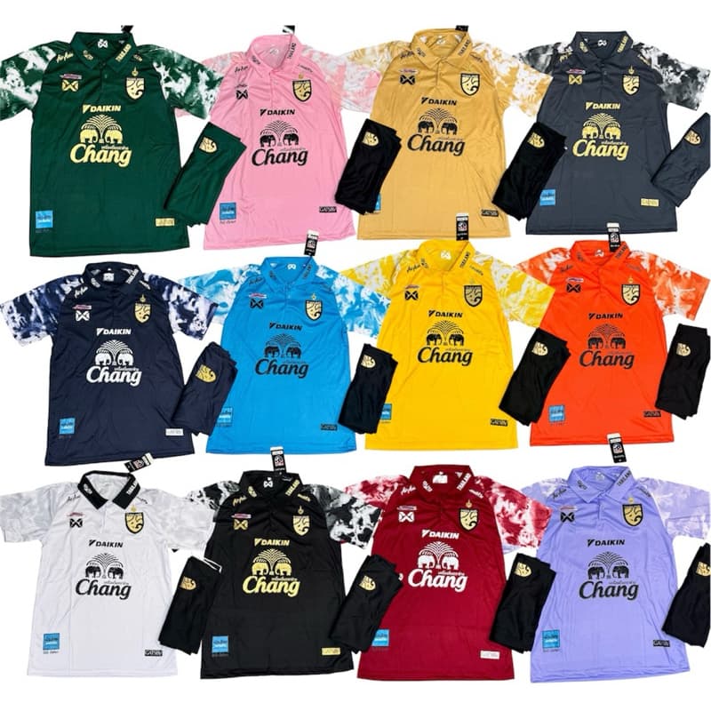 ชุดกีฬาคนโตเสื้อกับกางเกงปักโลโก้ทีมชาติไทยผ้าโพลีเอสเตอร์สีสดใสส่วมใส่สบายระบายอากาศได้ดี รูปที่ 1