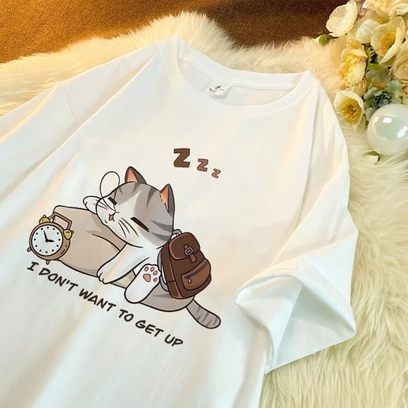 NEW CAT เสื้อยืดคอกลมแขนสั้น ลายแมวหลับ ผ้านิ่มใส่สบาย ES404 รูปที่ 2