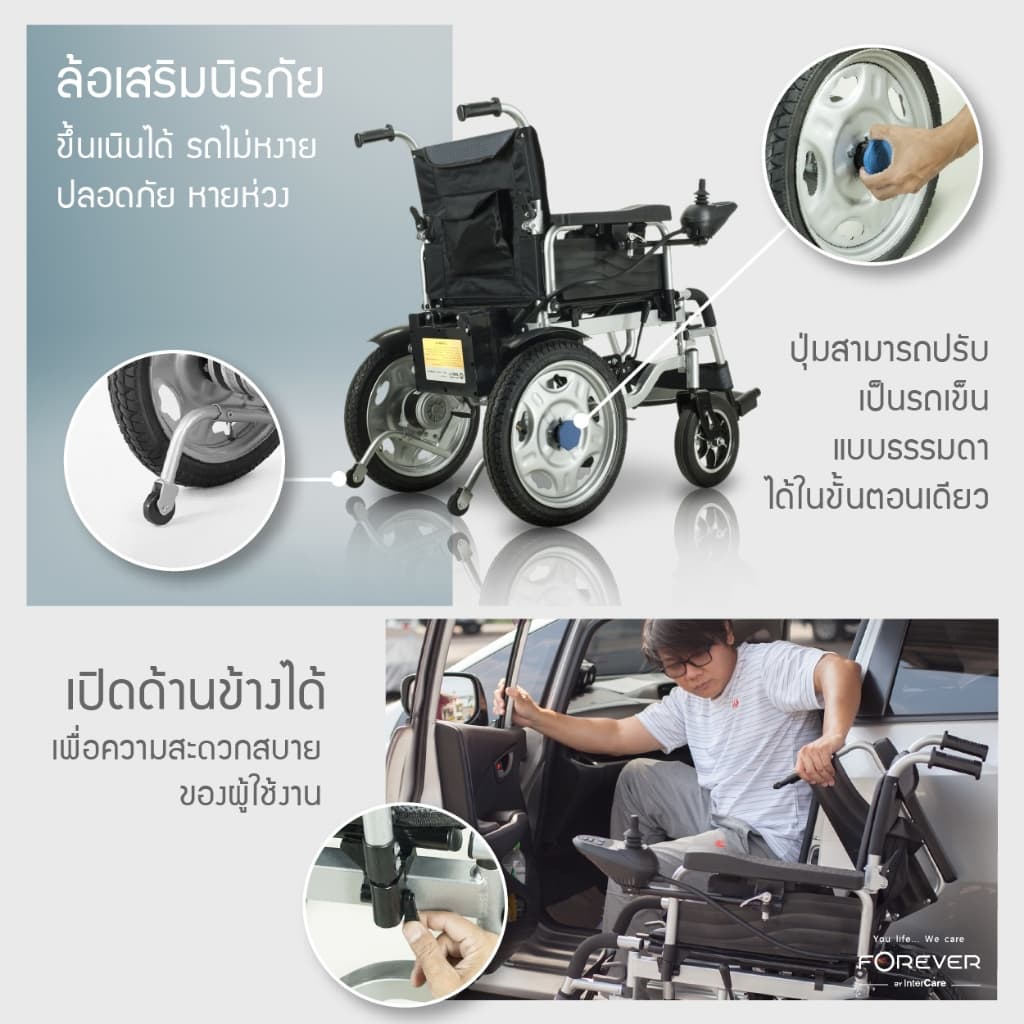 FOREVER รุ่น Elite Silver รถวีลแชร์ไฟฟ้า 3 ระบบ รถเข็นไฟฟ้า เบรกไฟฟ้า วีลแชร์คนแก่ รูปที่ 4
