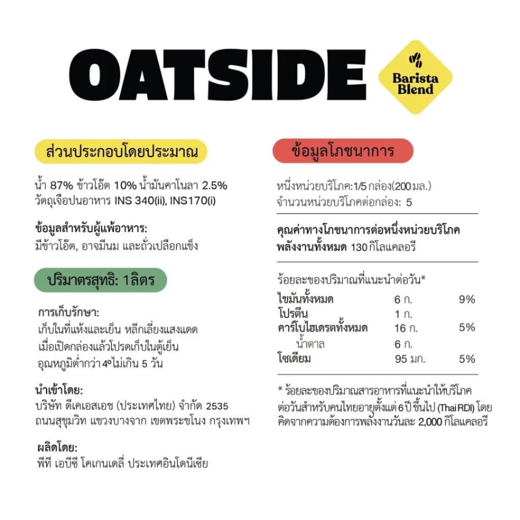 OATSIDE Oat Milk โอ๊ตไซด์ นมข้าวโอ๊ต รสจืด 1ลิตร 1กล่อง**แพ็คเกจใหม่ รูปที่ 5