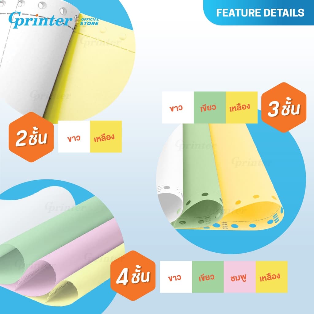 Gprinter กระดาษต่อเนื่องเคมี 9.5x5.5นิ้ว กระดาษเคมี 9.5x11นิ้ว กระดาษสสิป A4 1000แผ่น รูปที่ 2