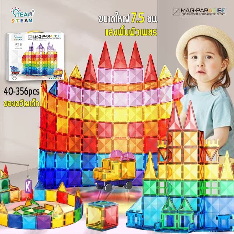 STEAM magnetic tiles ของแท้ ฝึกสมอง ต่อแม่เหล็ก block แม่เหล็ก magnet ของเล่น diy puzzle เกมแม่เหล็ก รูปที่ 1