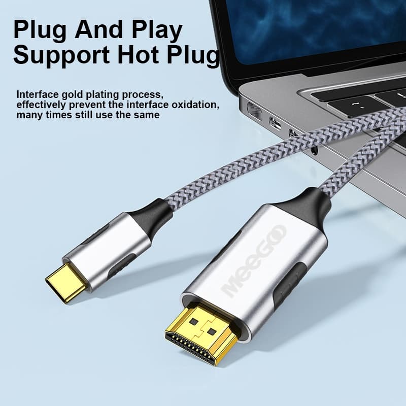 MEEGOO สายเคเบิลเชื่อมต่อ Type C to HDMI 4K 60Hz ความเร็วสูง สำหรับมือถือ แล็ปท็อป แท็บเล็ตพีซี รูปที่ 8