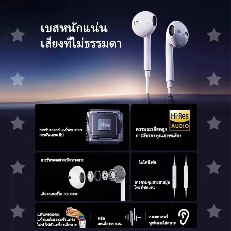 ชุดหูฟังบลูทูธแบบมีสาย Megix E2 พร้อมไมโครโฟนในตัวสำหรับ i6~i14 รูปที่ 6