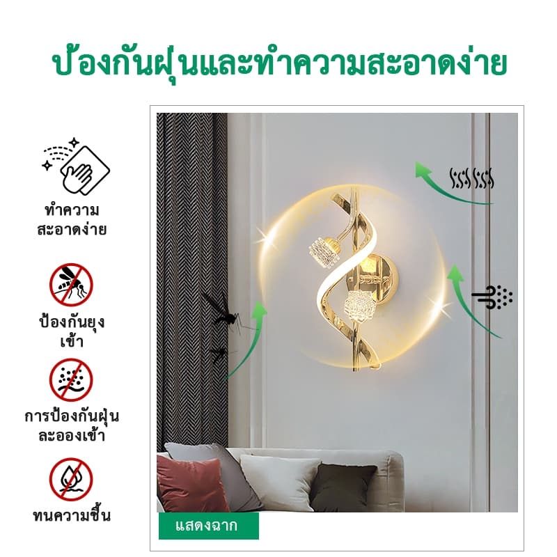 GEJIESE 3สี ไฟติดผนัง คริสตัลไฟติดผนัง ไฟled ไฟหัวเตียง ไฟห้องนอน ไฟกลางคืน แต่งห้องนอน แบบมินิมอล ของแต่งบ้าน โคมไฟคริส รูปที่ 5