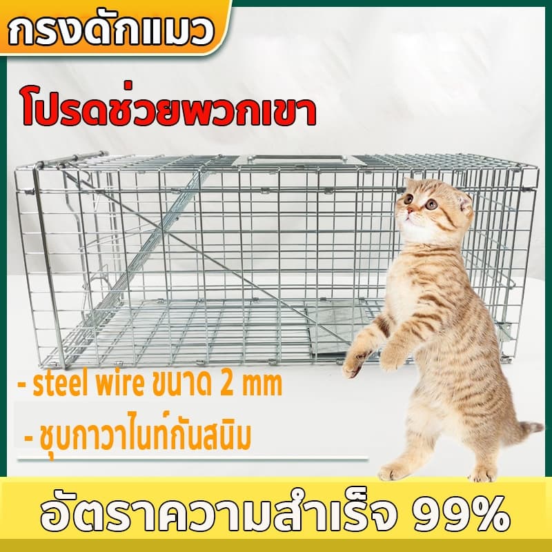 CatTrap กรงดักแมว กรงดักแมวคะ ส เหล็กเส้น ชุบกาวาไนท กันสนิม พับได้ จับแมวจรจัด จับแมว ดักจับแมว รูปที่ 1