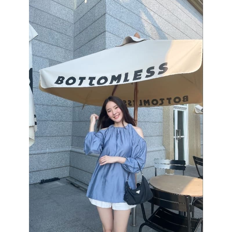 Alpha top เสื้อแขนยาว เว้าไหล่ ผ้าคอตตอนลินินผสมสลาฟญี่ปุ่น รูปที่ 8