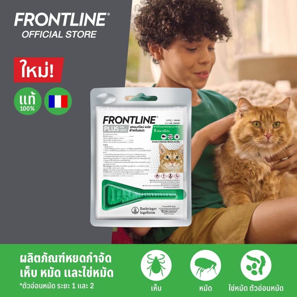 FRONTLINE PLUS CAT ฟรอนท์ไลน์ พลัส ยาหยดกำจัดเห็บหมัด สำหรับแมว รูปที่ 3