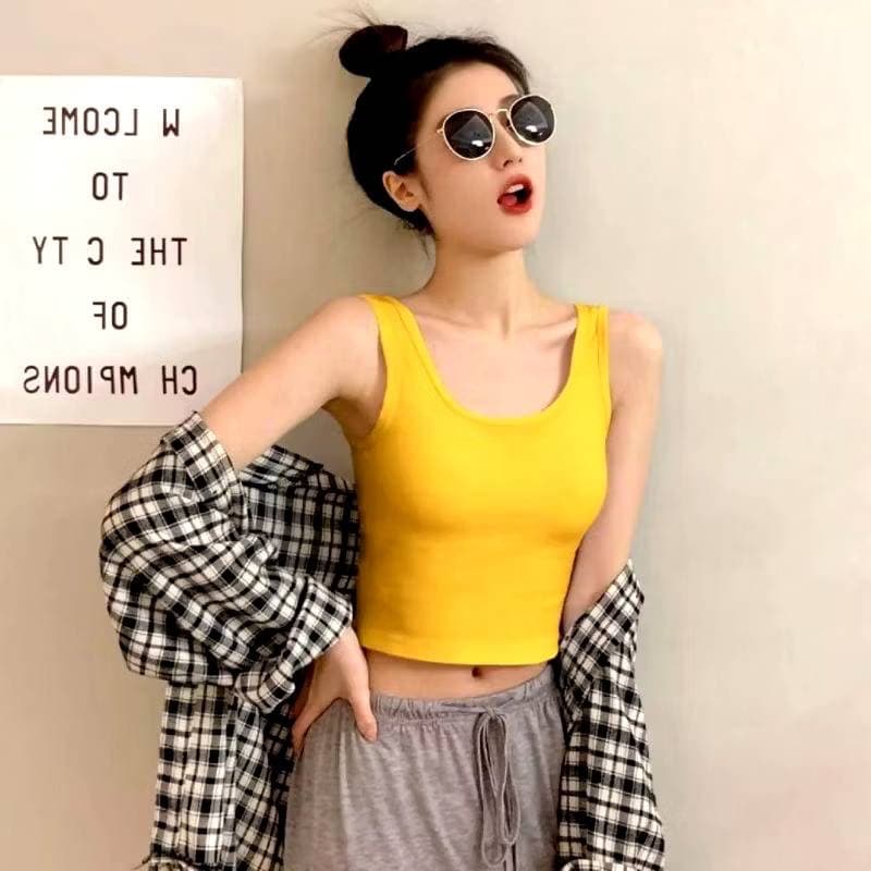 เสื้อกล้ามคอยู เอวลอย เสื้อสปอร์ตบรา ครอปครึ่งตัว สีพื้น ใส่สบายน่ารักมากจ้า รูปที่ 7