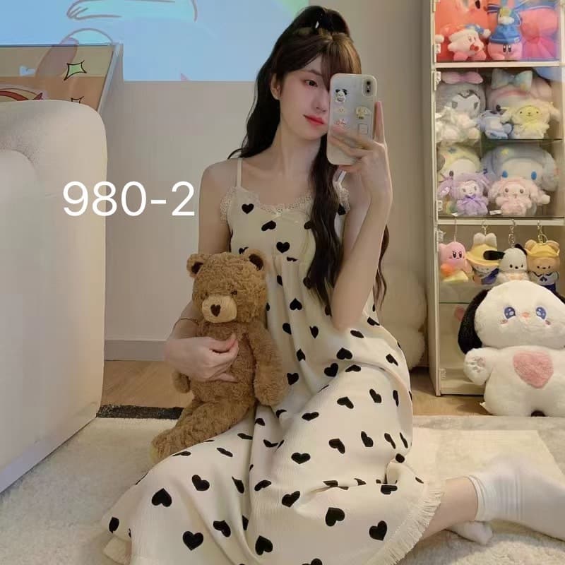ใหม่/980#-เดรสกระโปรงผู้หญิง ชุดนอนกระโปรงผู้หญิง ลายน่ารัก หน้าร้อนใส่ได้ รูปที่ 5
