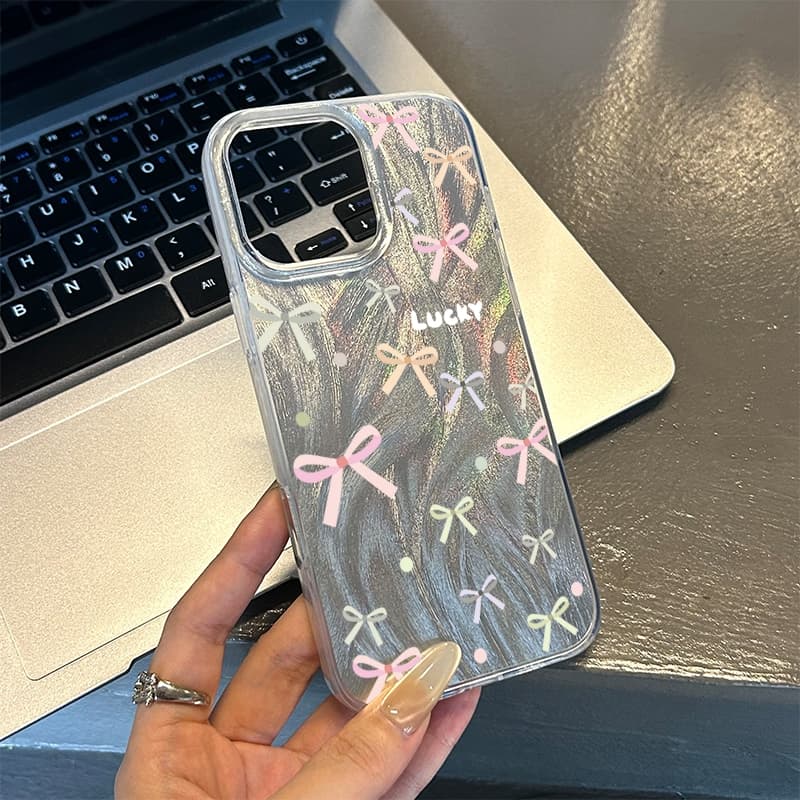 เคสไอโฟน 11 13 เคส Feather Laser Bow Case For iPhone 11 12 13 14 15 Pro X XR XS MAX 7 8 Plus 17 เคสโทรศัพท์ เคสไอโฟนสวยๆ รูปที่ 4