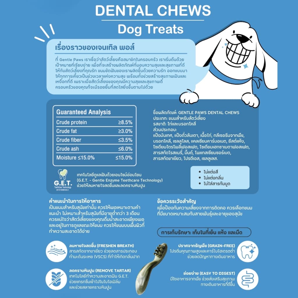 Gentle Paws ขนมขัดฟันสุนัข รสไก่และบรอคโคลี่ 100g Dental Chews Dog Treat รูปที่ 4