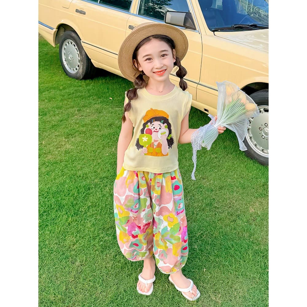 baby ชุดเช็ท เสื้อเเขนกุด+กางเกงลายดอกไม้ สีพาลเทลสุดน่ารัก สำหรับเด็กผู้หญิง เนื้้อผ้าใส่สบาย รูปที่ 8