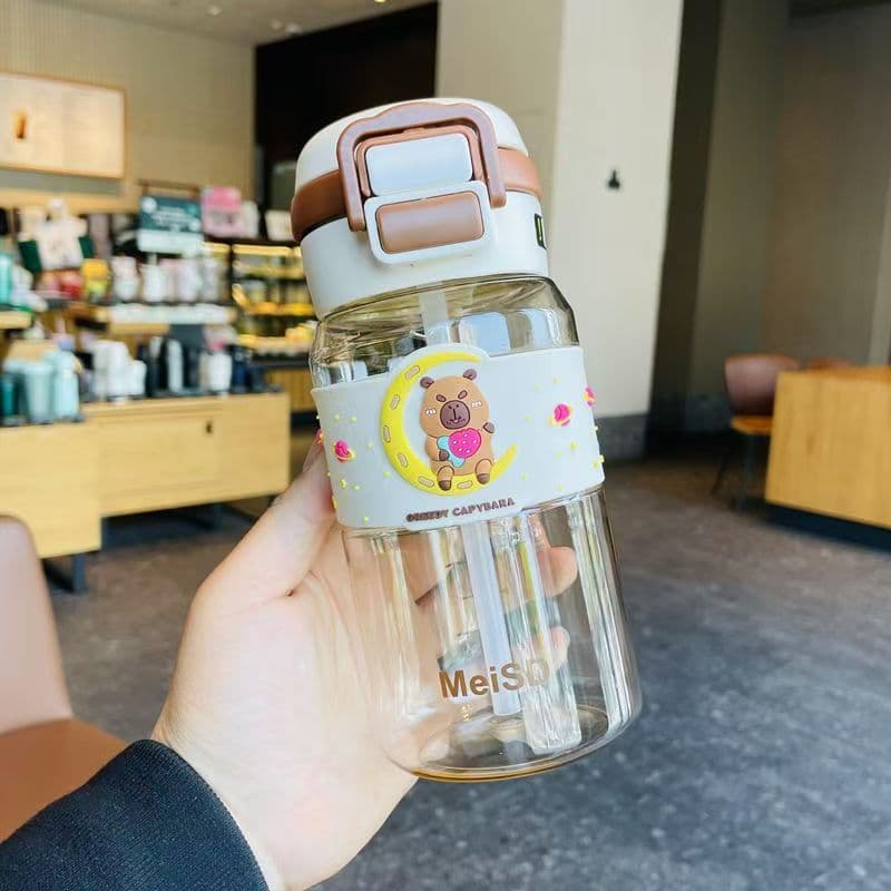 YH ขวดน้ำ กระบอกน้ำเด็ก พลาสติก ลายการ์ตูน ความจุ630 ml แบบหนา ทนทาน ขวดน้ำ+พร้อมลอดซิลิโคน รูปที่ 5