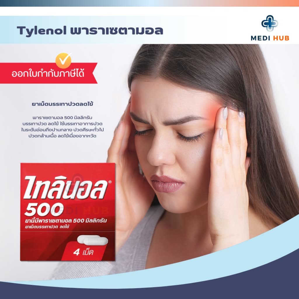 TYLENOL 500mg พาราเซตามอล ไทลินอล บรรเทาอาการปวด รูปที่ 2