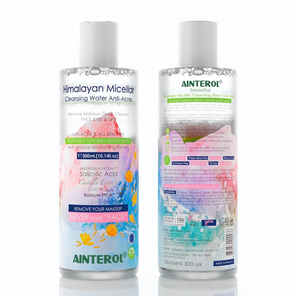 2 BOTTLES คลีนซิ่งปราบสิว ผิวใส คลีนซิ่งวอเตอร์ Ainterol Himalayan Micellar Cleansing Water Anti Acne 300 ml.x 2 bottles รูปที่ 2