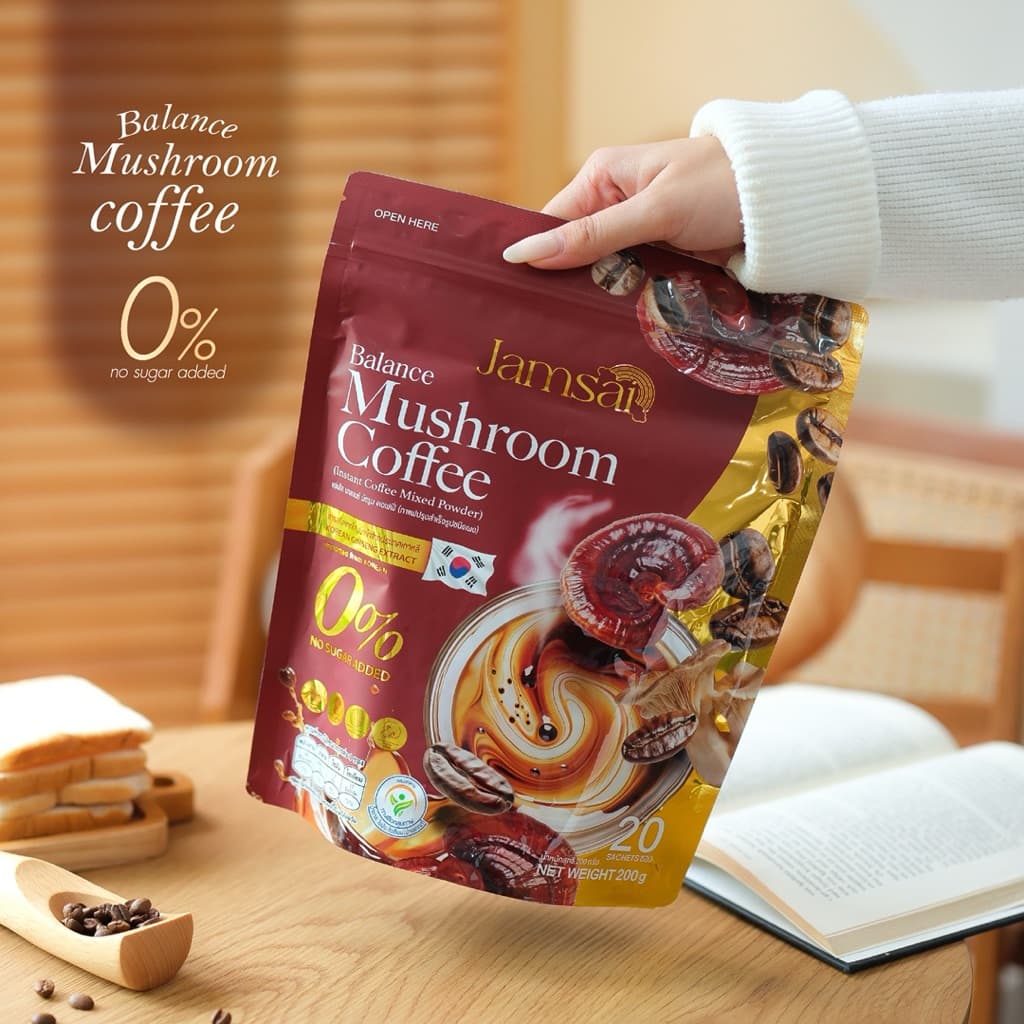 กาแฟเห็ดหลินจือ โสม ถั่งเช่า กาแฟสมุนไพรแจ่มใส Mushroom Coffee Jamsai 0% รูปที่ 4