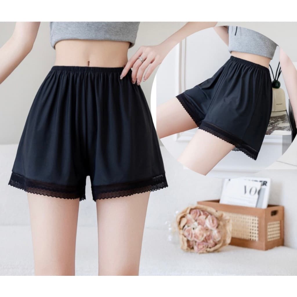 C10 กางเกงขาสั้น M-4XL ขอบขาลูกไม้ ซับใน ใส่นอน ผ้านิ่มสีพื้นใส่สบาย เอวยืดหยุนดี กางเกงไซส์ใหญ่ กางเกงคนอวบ รูปที่ 2