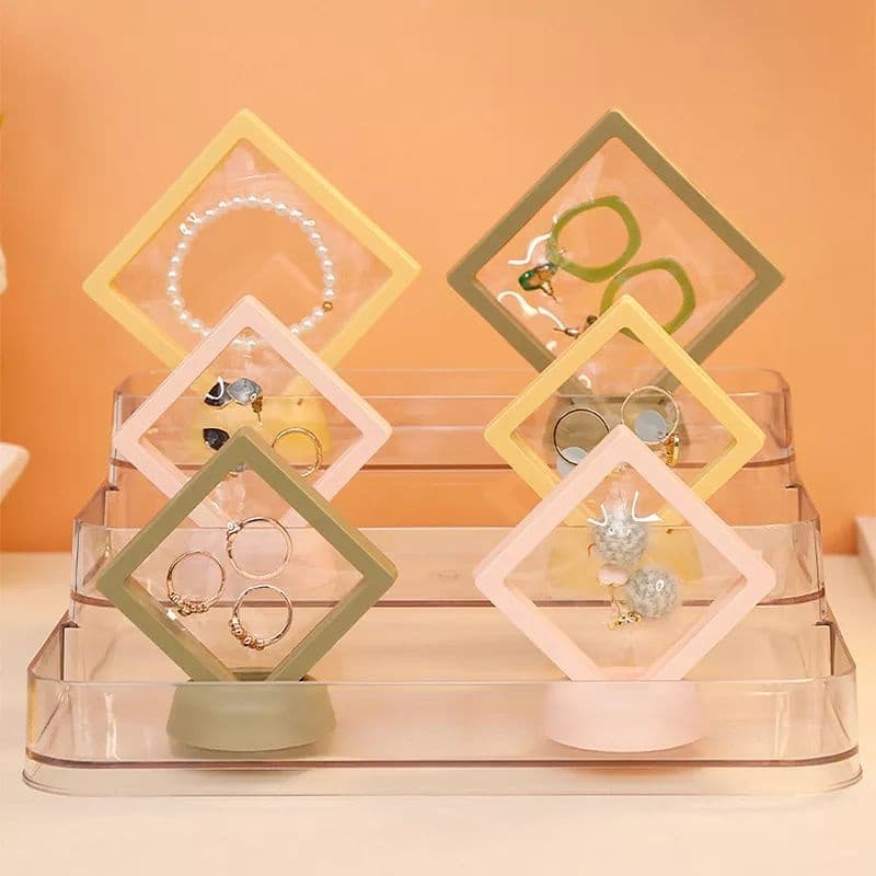 กล่องจัดเก็บเครื่องประดับกรอบลอยตัว 3D ฟิล์ม PE ต้านอนุมูลอิสระ พร้อมระบบแขวน เก็บได้ 50 ชิ้น+กันการเกาะกัน #กล่องเก็ รูปที่ 3