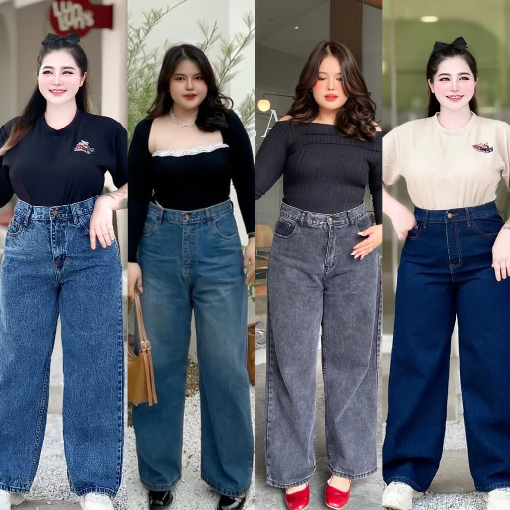 กางเกงยีนส์สาวอวบอ้วนขากระบอก เอวสูง เก็บพุง พรางหุ่น ไม่รั้งเป้า รูปที่ 4