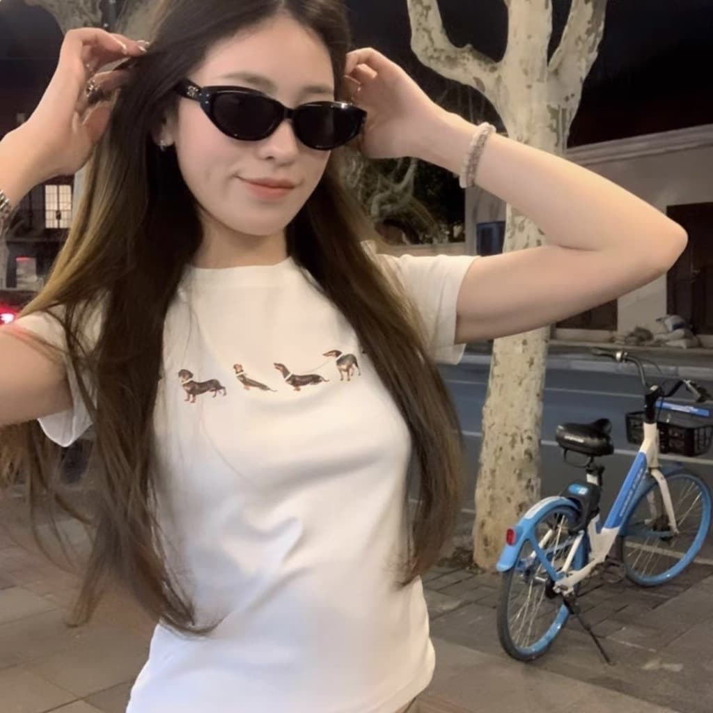 เสื้อยืดแขนสั้นคอกลม เสื้อยืดผู้หญิงลายน้องหมา น่ารัก ใส่topสวยมาก รูปที่ 3
