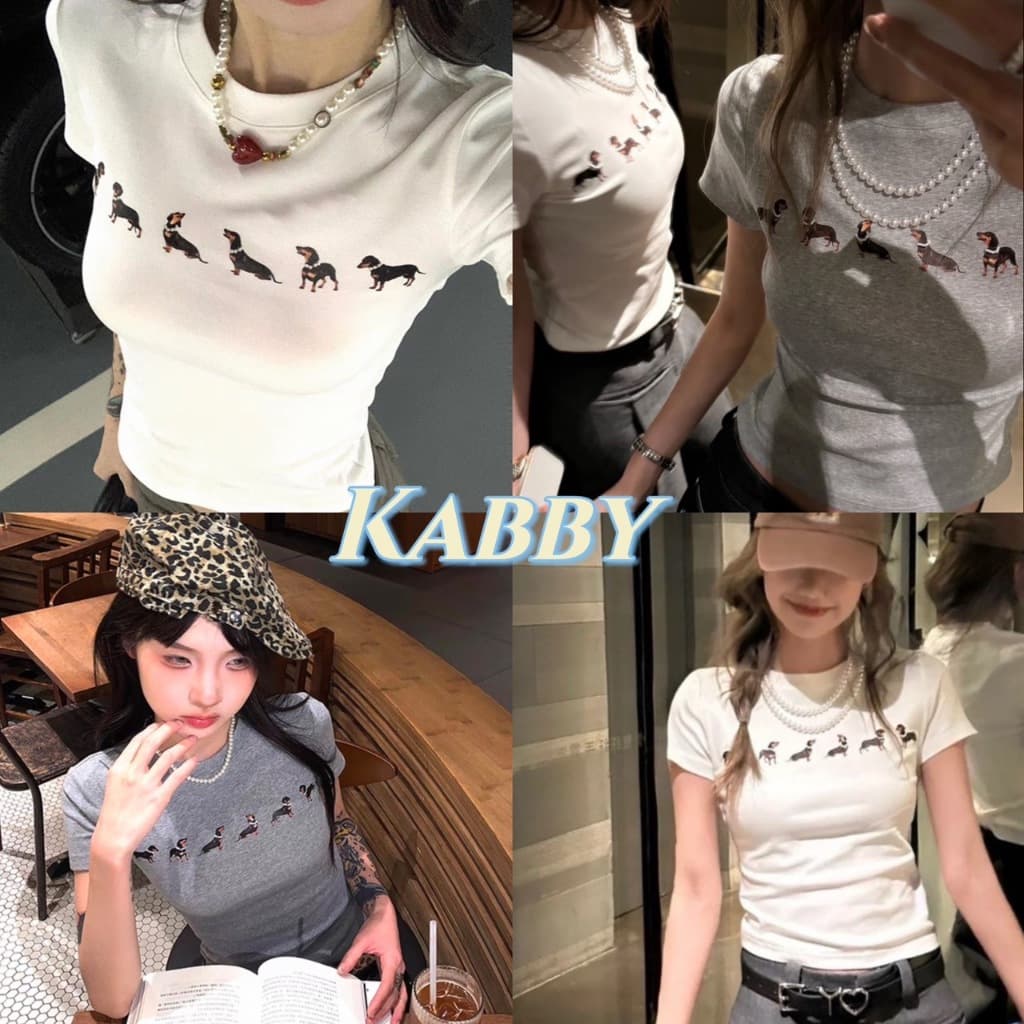 เสื้อยืดแขนสั้นคอกลม เสื้อยืดผู้หญิงลายน้องหมา น่ารัก ใส่topสวยมาก รูปที่ 1