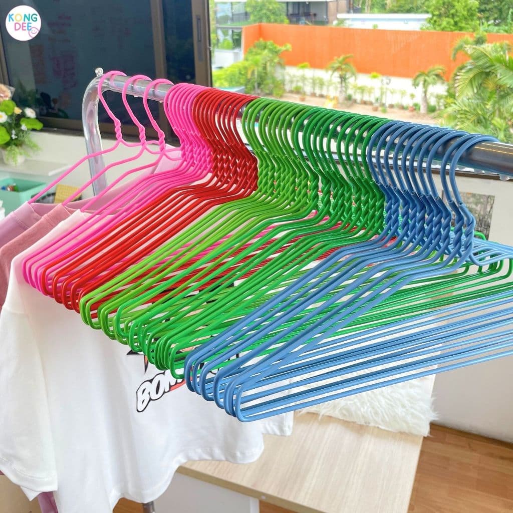 ไม้แขวนเสื้อ ไม้แขวนลวด ลวดหุ้ม พลาสติก สวย 1แพ็ค 10ชิ้น #A04 รูปที่ 6