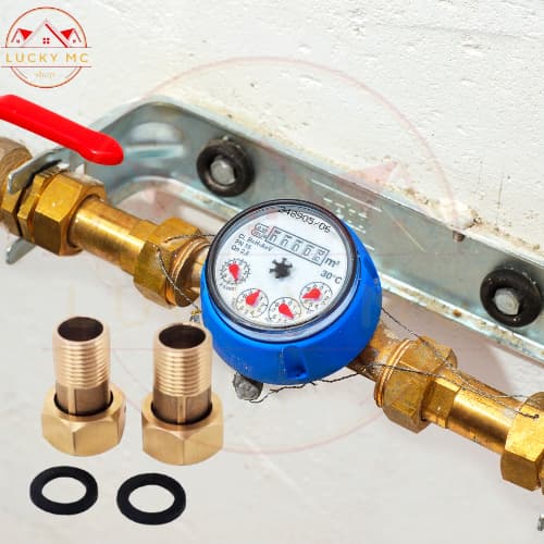 ขามิเตอร์น้ำ ข้อต่อมิเตอร์ทองเหลืองพร้อมแหวนยาง ขนาด1/2",3/4 รูปที่ 2