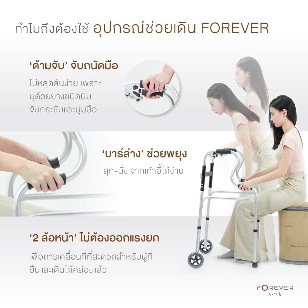Forever Walker โครงอลูมิเนียมช่วยเดิน จุกยางกันลื่น ผู้พิการพับได้ ปรับระดับได้ รูปที่ 4