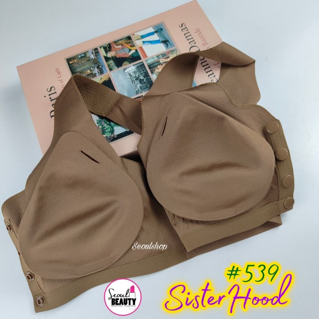 สปอร์ตบรา ผ้าไร้ขอบ กระดุมหน้า ฟองน้ำบาง เสริมดันล่าง หลังเรียบ อกกระชับ / 539 Sister hood รูปที่ 7