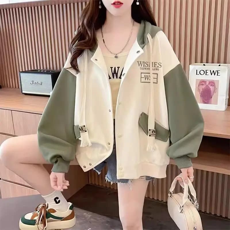เสื้อแจ็คเก็ตเบสบอล เสื้อฮู้ดผู้หญิง ผ้าสำลี ผ้าหนานิ่ม รุ่น6020# รูปที่ 1