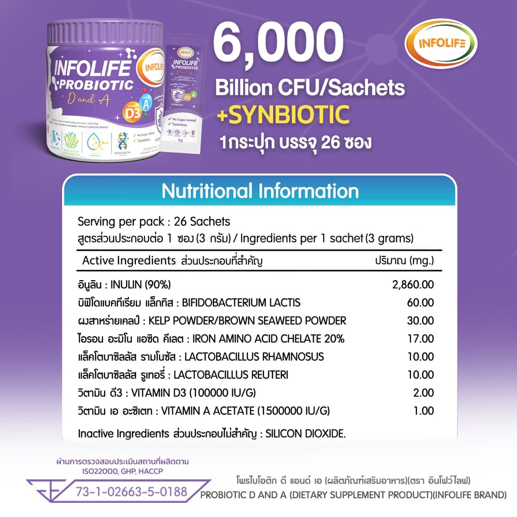 Infolife Probiotic D&A จุลินทรีย์สายพันธุ์นมแม่ อาหารเสริมสำหรับเด็ก อินโฟว์ไลฟ์ ไฟเบอร์เด็ก รูปที่ 6