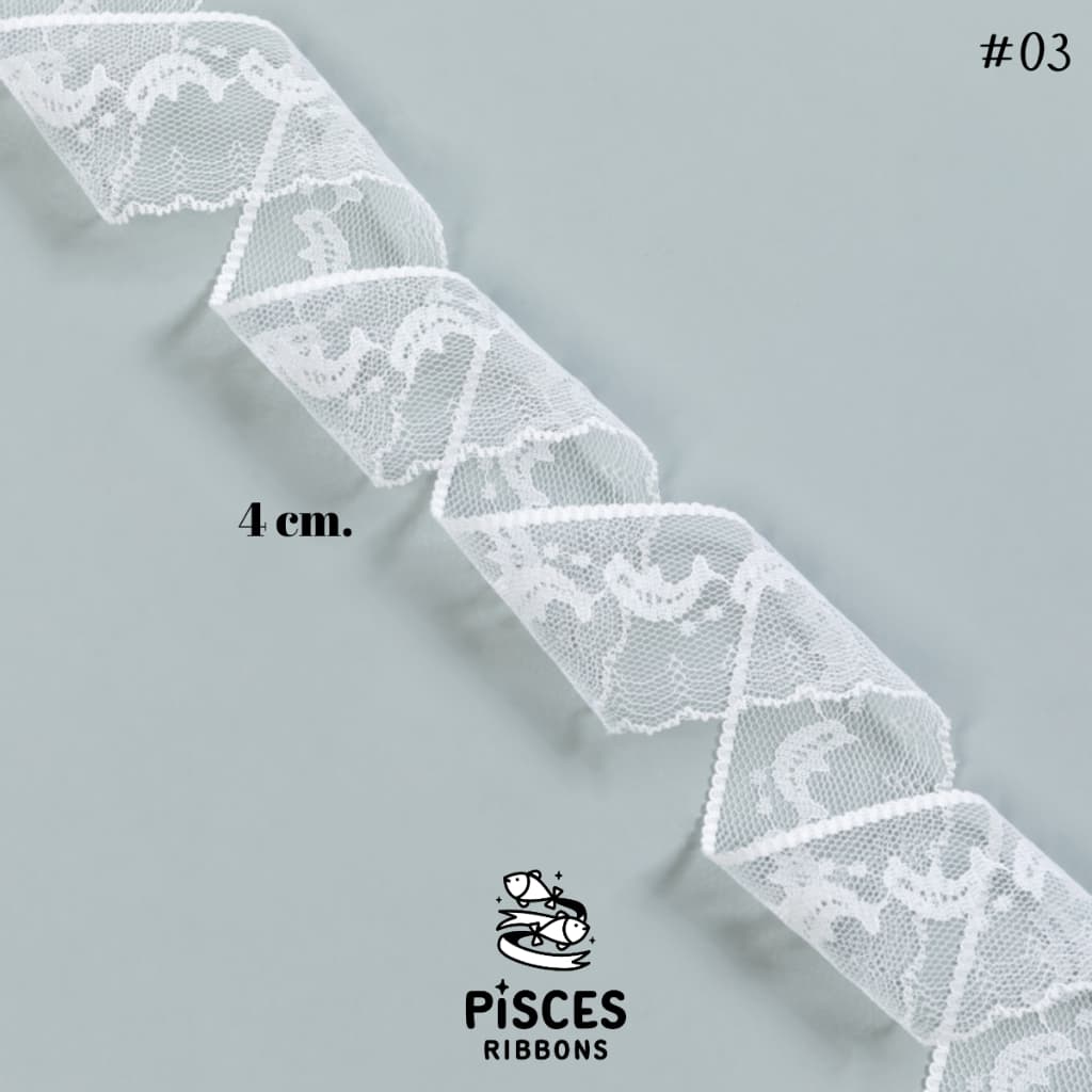 Classic White Lace Ribbon” – ริบบิ้นลูกไม้สีขาวพรีเมียม ลูกไม้สีขาว หลากหลายขนาด สำหรับ DIY ปักชายผ้า รูปที่ 8