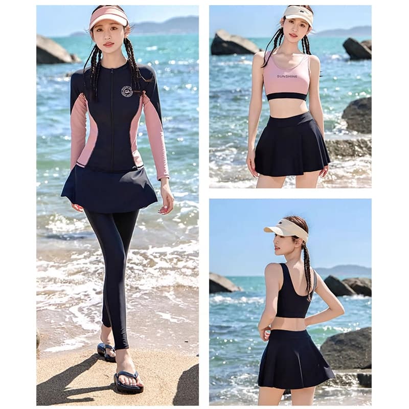 จากไทย ชุดว่ายน้ำแขนยาว ชุดดำน้ำ ขายาว กันuv ผ้าแห้งไว ชุด 4 ชิ้น ว่ายน้ำ beach#0498 รูปที่ 2