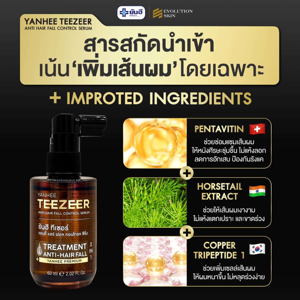 YANHEE TEEZEER ยันฮีทีเซอร์เซรั่ม เซรั่มปลูกผม 1 ขวด 60 ml ลดผมร่วง ปิดผมบาง ชะลอผมหงอก เร่งผมยาว ผมดกดำ รูปที่ 3
