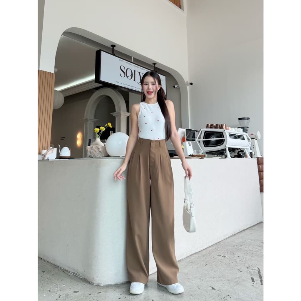 T34 Momo Pants ขอบในตัว ยาว42นิ้ว กางเกงทรงกระบอกกลาง กางเกงขายาว ผู้หญิง เอวสูง พรางหุ่น พรางสะโพก ใส่ทำงาน ผ้าพริ้ว รูปที่ 5