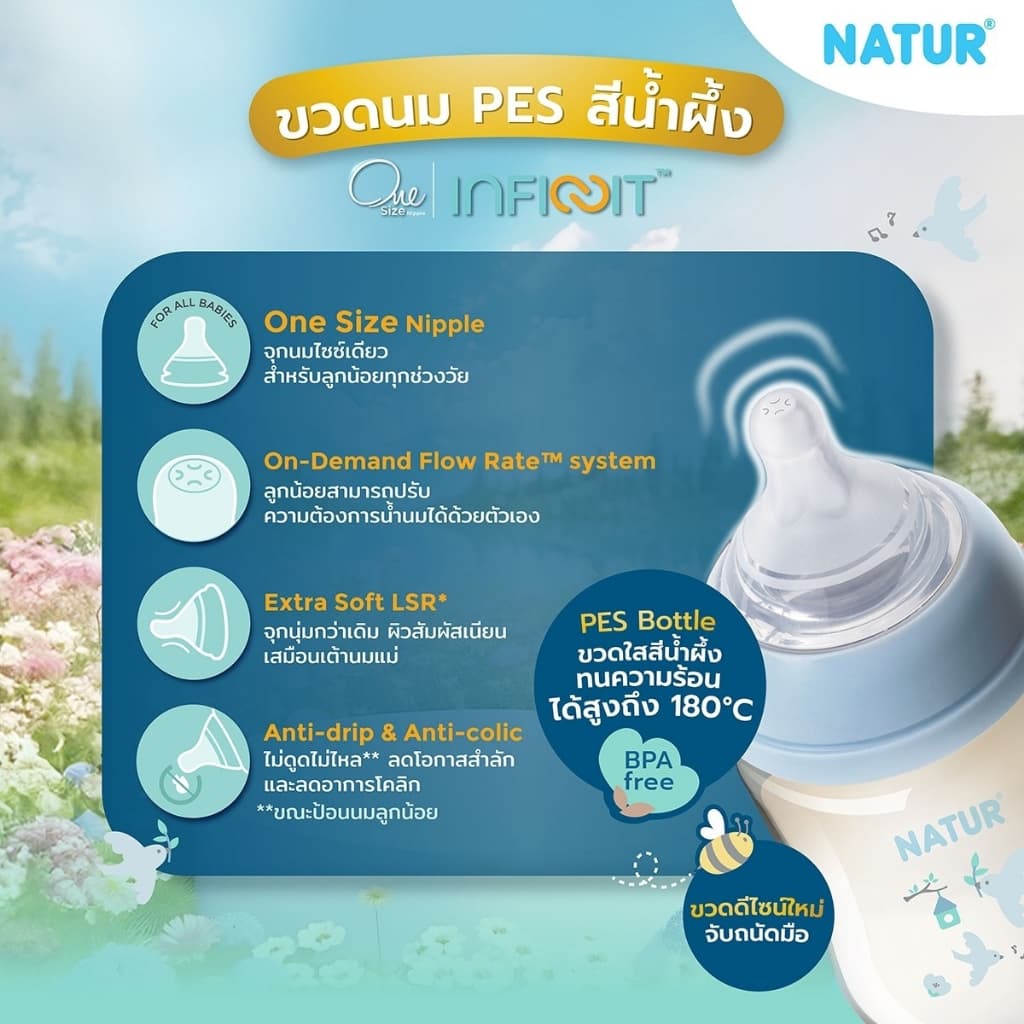 NATUR เนเจอร์ INFINIT ขวดนมอินฟินิท ขวดนมเด็ก ขวดนมสีชา PES 9oz แพ็ก 2 พิมพ์ลาย รูปที่ 6
