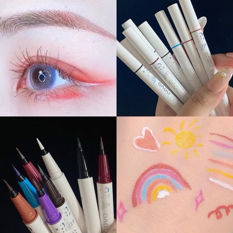 S-30NOVO Color Eyeliner อายไลเนอร์หัวพู่กัน 0.1 มม. สีสดชัด เส้นคมเรียวสวย ติดทนนาน กันน้ำ ไม่เลอะระหว่างวัน รูปที่ 3